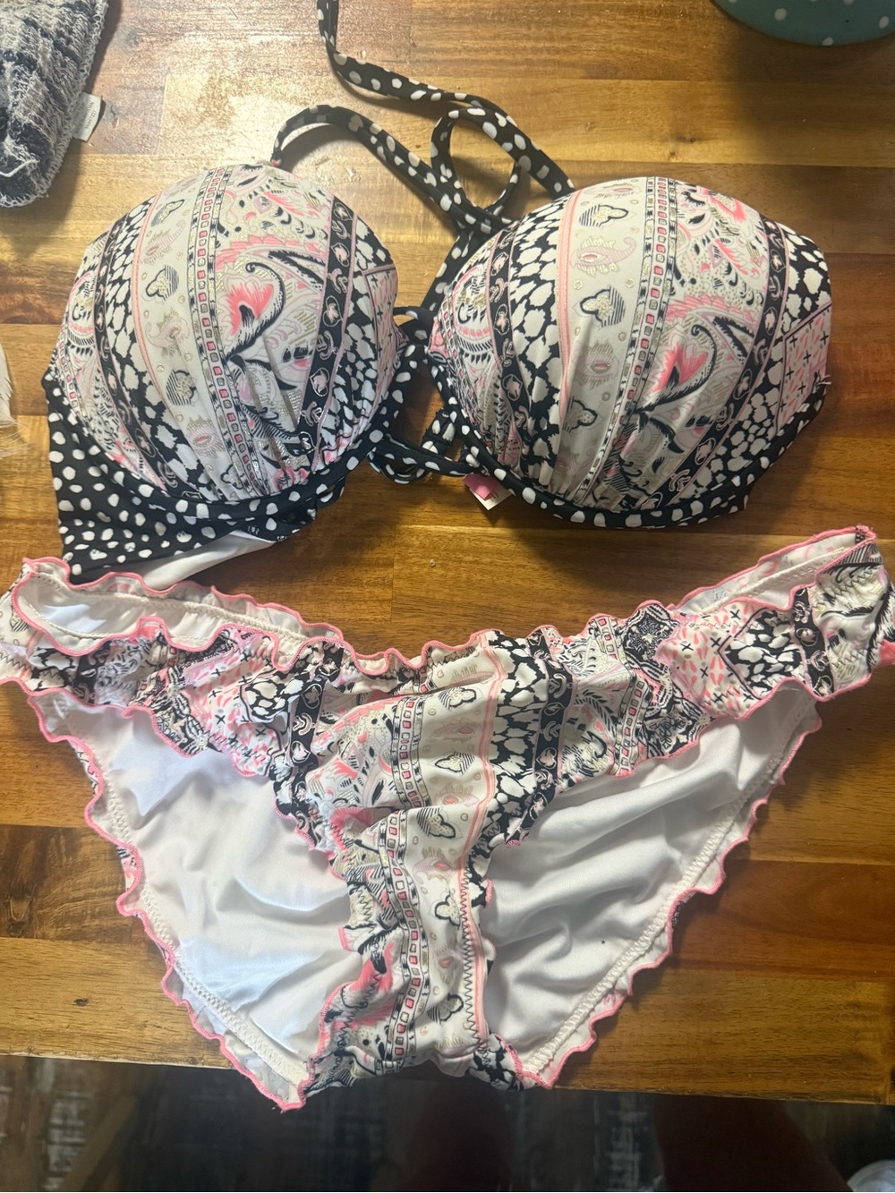 Victoria's Secret Pink & Black Paisley Polka-Dot Bikini Set